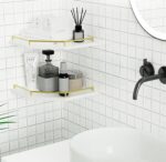 Tirzah White Wall Mount Corner Shelf with Gold Metal Guardrail, 2-Tier 9.5-inch ... - Image 5