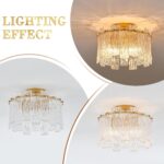 Modern Semi Flush Mount Ceiling Light 3-Light Gold Glass Chandelier Hallway Ligh... - Image 8