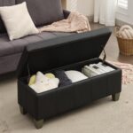 41" Storage Ottoman, Storage Bench with Safety Hinge, Upholstered Synthetic Leat... - Image 6