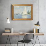 Framed Vintage Impressionist Sailboat Painting Pastel Coastal Ocean Scene Wall A... - Image 5