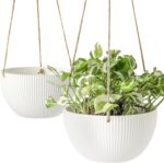 UBEE Ceramic Hanging Planters Indoor Outdoor, 7.5 Inch + 6.5 Inch Hanging Flower... - Image 3