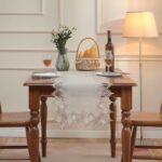 Natural Linen Table Runner 36 inches Neutral Earth Tones Beige Lace Coffee Table... - Image 5