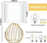 Small Gold Table Lamps, Set of 2 Bedside Nightstand Lamps with White Fabric Shad... - Image 3