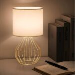 Small Gold Table Lamps, Set of 2 Bedside Nightstand Lamps with White Fabric Shad... - Image 4