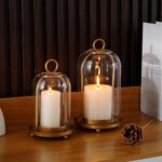 Glass Hurricane Candle Holder Decorative Gold Candle Lantern, Pillar Candlestick... - Image 5