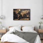 Large Canvas Wall Art Modern Office Wall Decor Black and Gold map of The World P... - Image 3