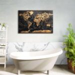Large Canvas Wall Art Modern Office Wall Decor Black and Gold map of The World P... - Image 4