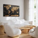 Large Canvas Wall Art Modern Office Wall Decor Black and Gold map of The World P... - Image 7