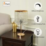 Crystal Table Lamps Set of 2, Gold Lamps for nightstand with 2 USB Charging Port... - Image 4