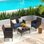 Gotland 4-Piece Outdoor Patio Furniture Set, Wicker Rattan Chairs & Sofa with Cu... - Image 7