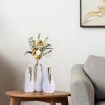 White and Gold Vase Set of 3, Modern Ceramic Decorative Vases for Living Room, B... - Image 7