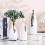 White and Gold Vase Set of 3, Modern Ceramic Decorative Vases for Living Room, B... - Image 8