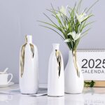 White and Gold Vase Set of 3, Modern Ceramic Decorative Vases for Living Room, B... - Image 9