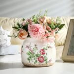 Vintage Planter Large Ceramic Plants Pot Beige Pink French Rose Ice Crack Cottag... - Image 4