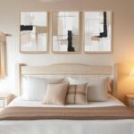 Framed Neutral Abstract Wall Art Set of 3, Modern Black and White Beige Canvas P... - Image 3