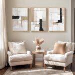 Framed Neutral Abstract Wall Art Set of 3, Modern Black and White Beige Canvas P... - Image 6