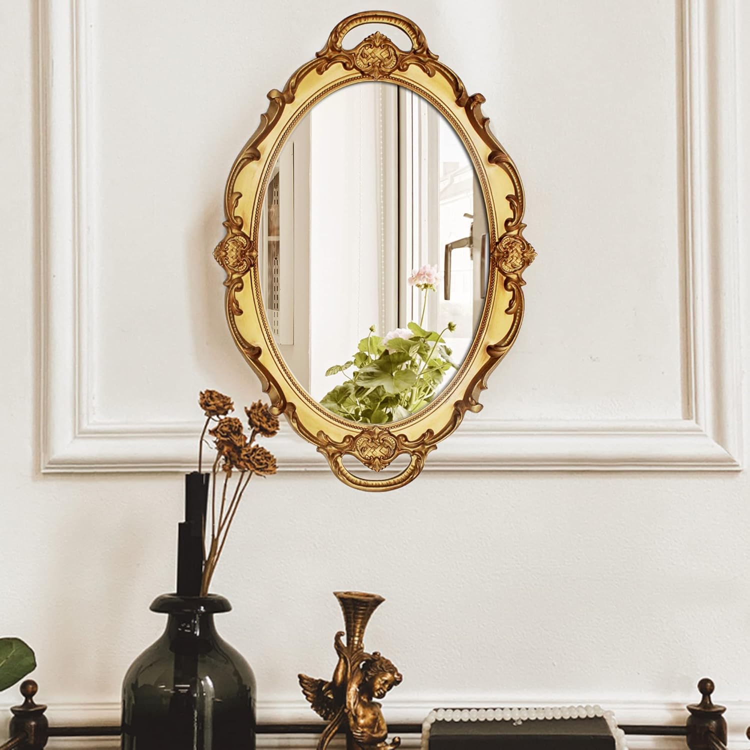 Eaoundm 14.5 x 10 inchs Smallest Oval Antique Decorative Wall Mirror Vintage Han... - Image 3