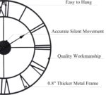 30 Inch Wall Clock Decorative, Oversized Large Black Metal Roman Numeral Silent ... - Image 3