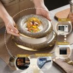10 Inch Porcelain Dinner Plates Set of 4 - Hand-Decorated Gold Speckled Rim, Res... - Image 3
