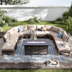 PHI VILLA 9-Piece Half Moon Patio Furniture Set with 56" Fire Pit Table, Outdoor... - Image 2
