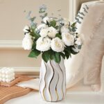 White Ceramic Vase for Home Decor,Decorative Flower Vase, Vertical Stripe Cerami... - Image 3