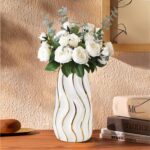 White Ceramic Vase for Home Decor,Decorative Flower Vase, Vertical Stripe Cerami... - Image 7