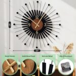 22 Inch Modern Sunburst Wall Clock Battery Operated, Black Metal Radiating Desig... - Image 4