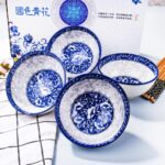 Blue and White Porcelain Rice Bowls Set of 4 with Bamboo Chopsticks, 12 oz Hand-... - Image 4