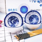 Blue and White Porcelain Rice Bowls Set of 4 with Bamboo Chopsticks, 12 oz Hand-... - Image 5