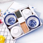Blue and White Porcelain Rice Bowls Set of 4 with Bamboo Chopsticks, 12 oz Hand-... - Image 7