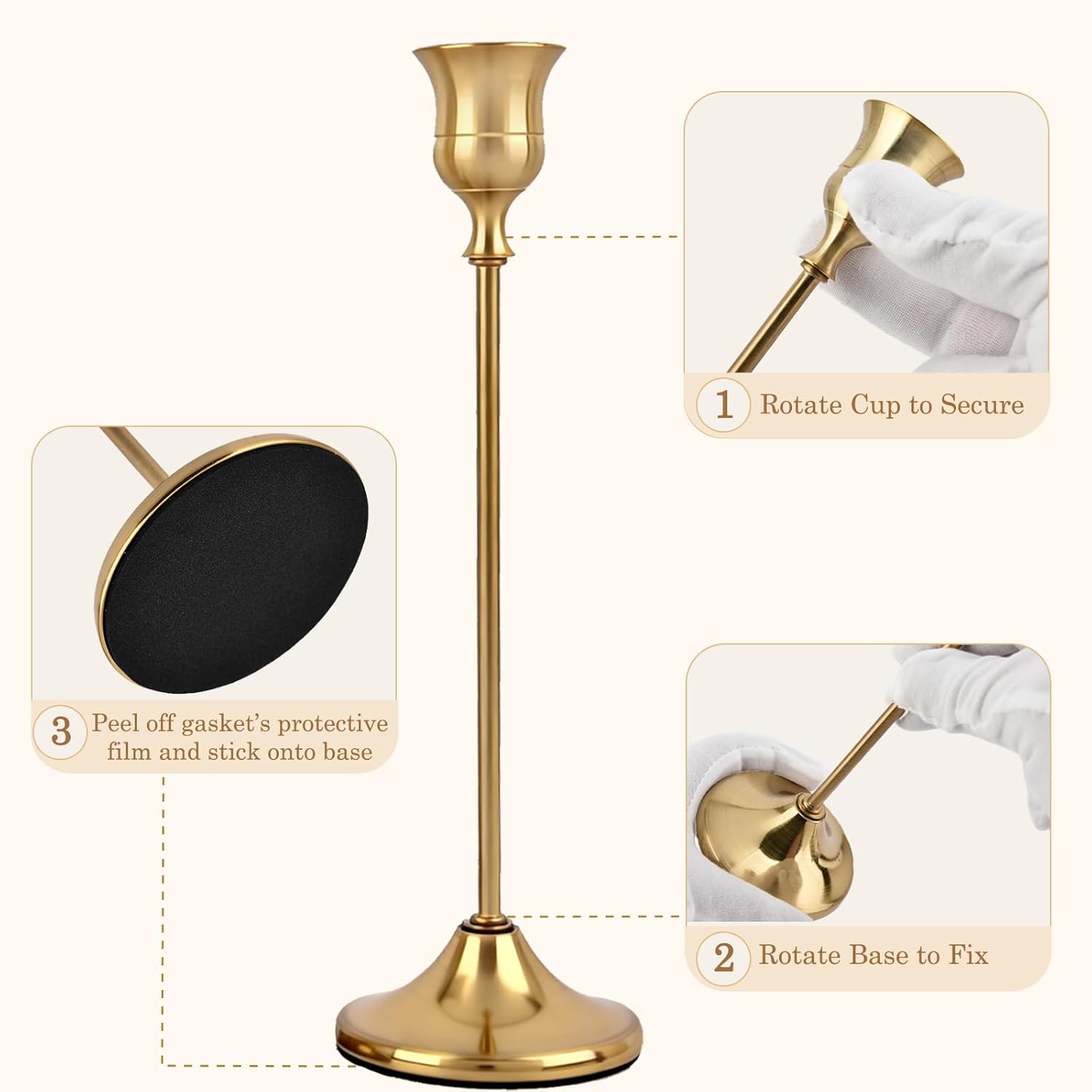 Set of 6 Gold Metal Taper Candlestick Holders Vintage Brass Home Decor for Dinin... - Image 5