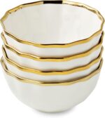 Regency Gold Porcelain Cereal Bowls Set of 4, 24oz – Elegant White Bowls with Ha... - Image 3