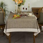 Solid Bordered Retro Tablecloths Classic Textured Table Clothes Linen Style Rust... - Image 3