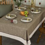 Solid Bordered Retro Tablecloths Classic Textured Table Clothes Linen Style Rust... - Image 4