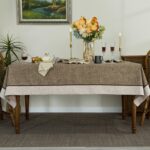 Solid Bordered Retro Tablecloths Classic Textured Table Clothes Linen Style Rust... - Image 6