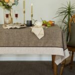 Solid Bordered Retro Tablecloths Classic Textured Table Clothes Linen Style Rust... - Image 7