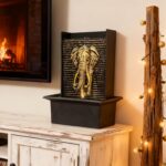 Elephant Water Wall Fountain, Black Gold Leaf Relief Wall Fountain for Home Offi... - Image 4