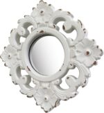 Handcarved Floral Wall Mirror Decoration, 11.8-inch Worn-Out White Country Wood ... - Image 3