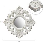 Handcarved Floral Wall Mirror Decoration, 11.8-inch Worn-Out White Country Wood ... - Image 4
