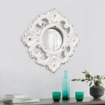 Handcarved Floral Wall Mirror Decoration, 11.8-inch Worn-Out White Country Wood ... - Image 6