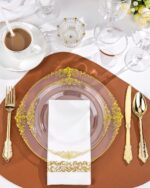 Nervure 350PCS Clear Gold Plastic Plates - Gold Plastic Dinnerware Sets for 50 G... - Image 3