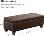 51 Inch Storage Ottoman, Storage Bench with Safety Hinge, Upholstered Synthetic ... - Image 4