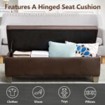 51 Inch Storage Ottoman, Storage Bench with Safety Hinge, Upholstered Synthetic ... - Image 7