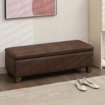 51 Inch Storage Ottoman, Storage Bench with Safety Hinge, Upholstered Synthetic ... - Image 8