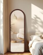 Delma Arched Full Length Mirror, Free Standing Floor Velvet Finish Frame Mirror ... - Image 4