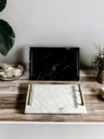 Acrylic Marble Serving Tray with Metal Handles - Black Large Size - Image 4