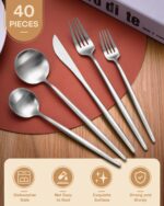 Silverware Set For 8,Ollex 40 Pieces Matte Flatware Set,Stainless Utensil set wi... - Image 3