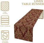 Red Damask Table Runner, Vintage Luxury Classic Burgundy Gold Damask Floral Boho... - Image 5