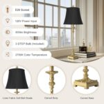 33'' Tall Vintage Table Lamp Set of 2, Candle Stick Buffet Lamps with Gold Leaf ... - Image 3