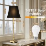 33'' Tall Vintage Table Lamp Set of 2, Candle Stick Buffet Lamps with Gold Leaf ... - Image 5